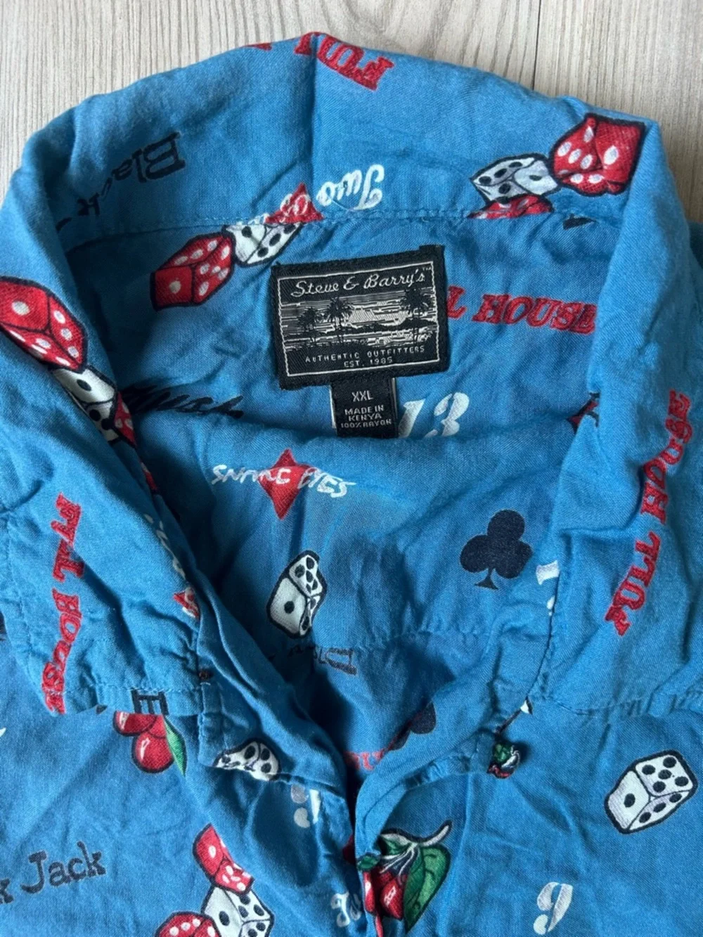 Steve & Barry's Blue Casino Dice & Cherries Button-Up Shirt - Picture 3 of 5